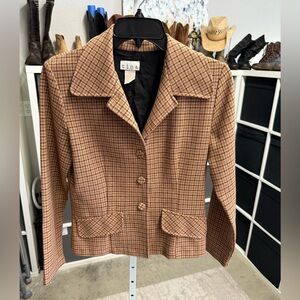 Tina USA Vintage Women's Tan Rust Plaid Checkered Crop Blazer